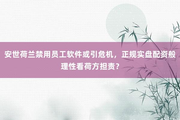 安世荷兰禁用员工软件或引危机，正规实盘配资般理性看荷方担责？