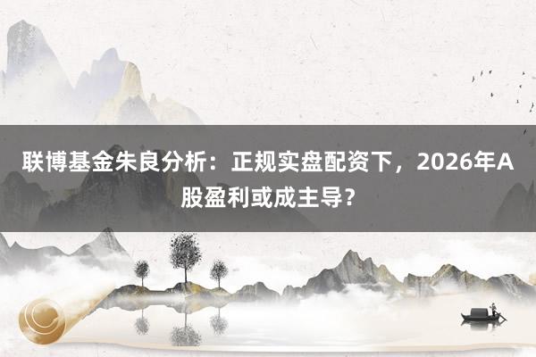 联博基金朱良分析：正规实盘配资下，2026年A股盈利或成主导？