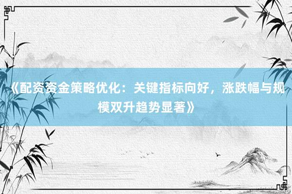 《配资资金策略优化：关键指标向好，涨跌幅与规模双升趋势显著》