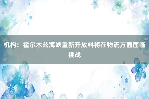 机构：霍尔木兹海峡重新开放料将在物流方面面临挑战