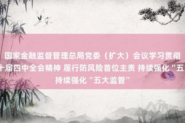 国家金融监督管理总局党委（扩大）会议学习贯彻党的二十届四中全会精神 履行防风险首位主责 持续强化“五大监管”