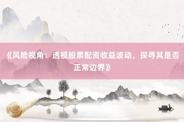 《风险视角:透视股票配资收益波动,探寻其是否正常边界》