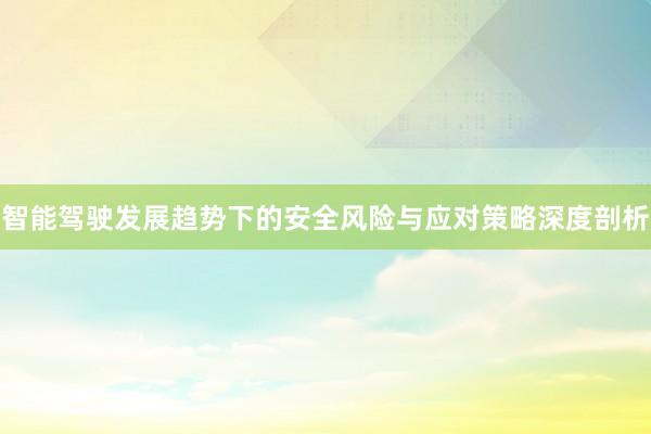 智能驾驶发展趋势下的安全风险与应对策略深度剖析