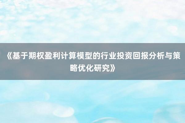《基于期权盈利计算模型的行业投资回报分析与策略优化研究》