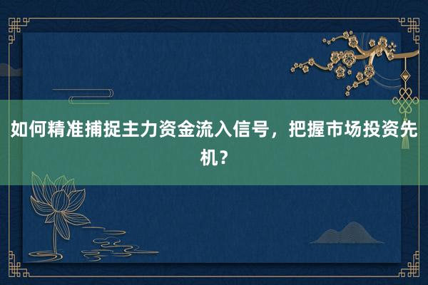 如何精准捕捉主力资金流入信号，把握市场投资先机？