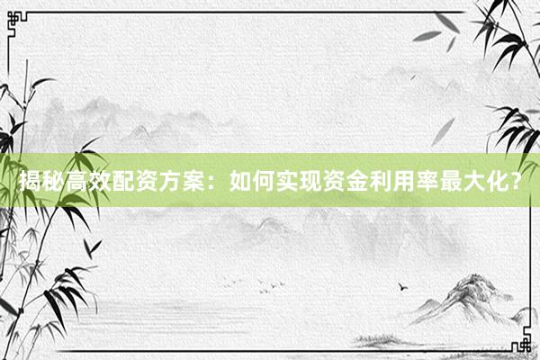 揭秘高效配资方案：如何实现资金利用率最大化？