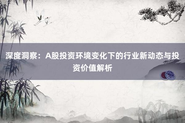 深度洞察：A股投资环境变化下的行业新动态与投资价值解析