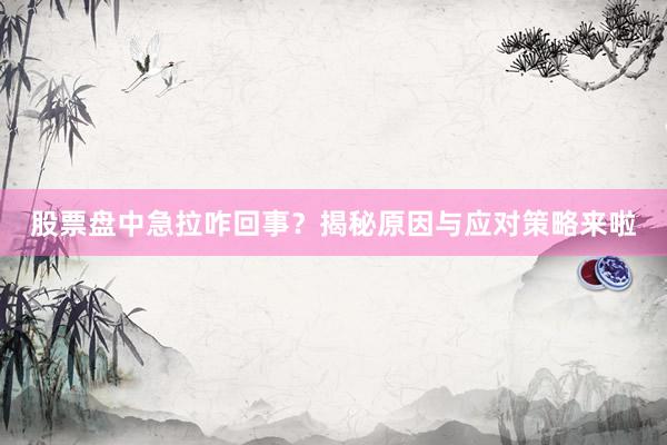 股票盘中急拉咋回事？揭秘原因与应对策略来啦