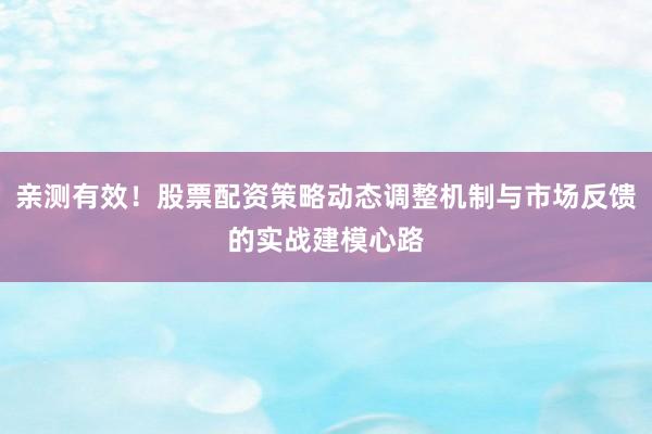 亲测有效！股票配资策略动态调整机制与市场反馈的实战建模心路